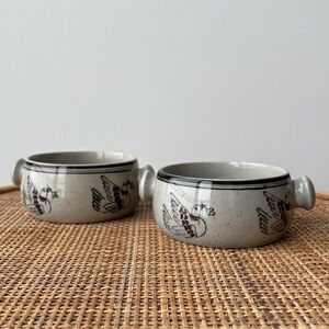 Vintage Shafford Dove Bird Ceramic Soup Bowls Pair Set of 2